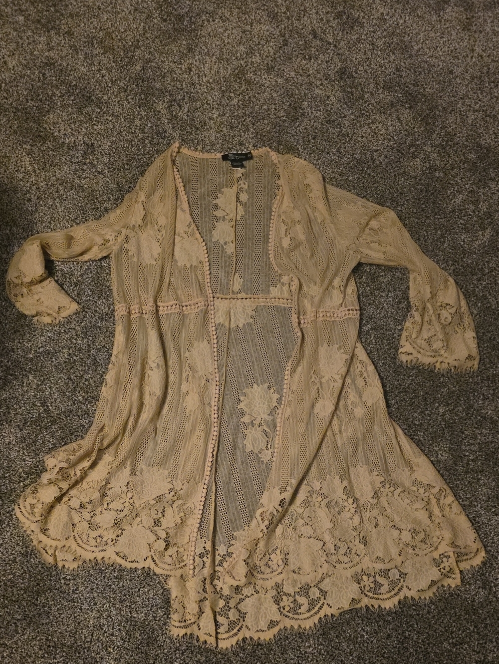 Miss Chievous Sheer Lace Kimono Robe in Beige
